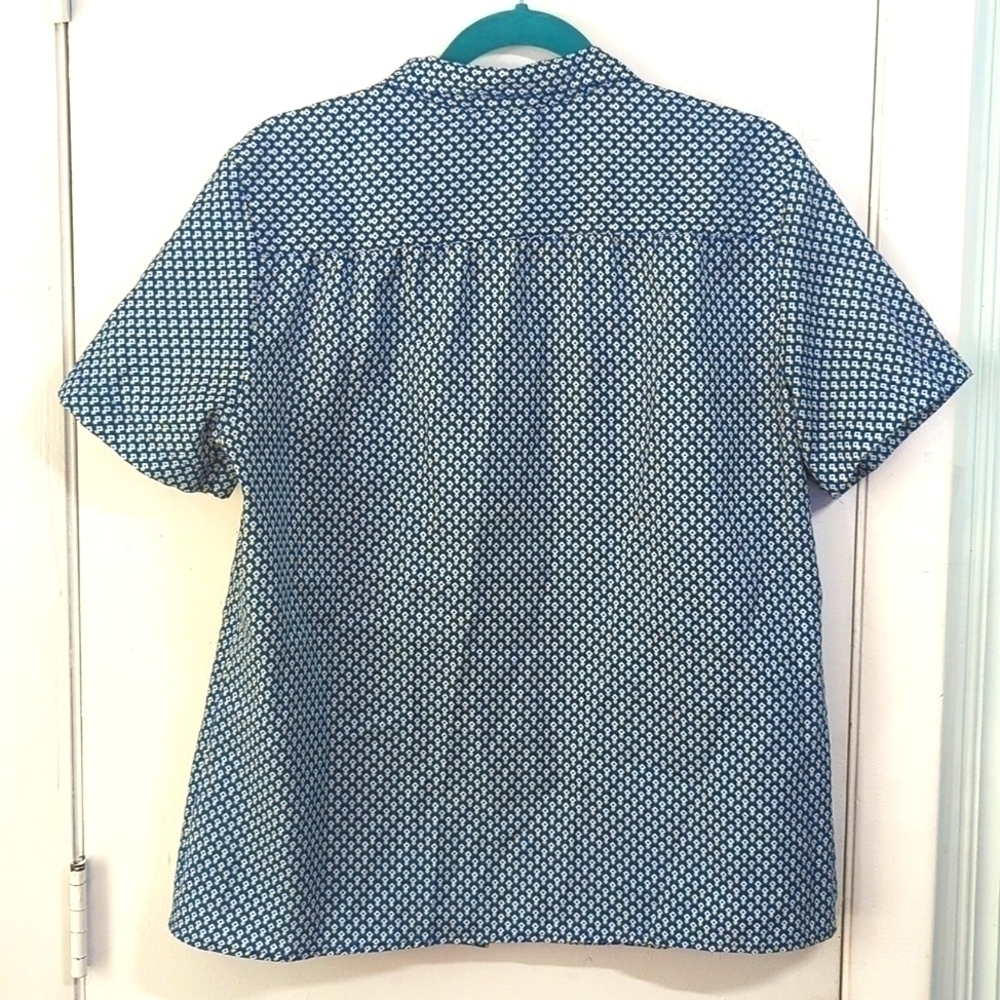 Must SEE Blue&Yellow Geometric Print EUC Vintage Button Down sz 14 - S/M - Picture 4 of 7